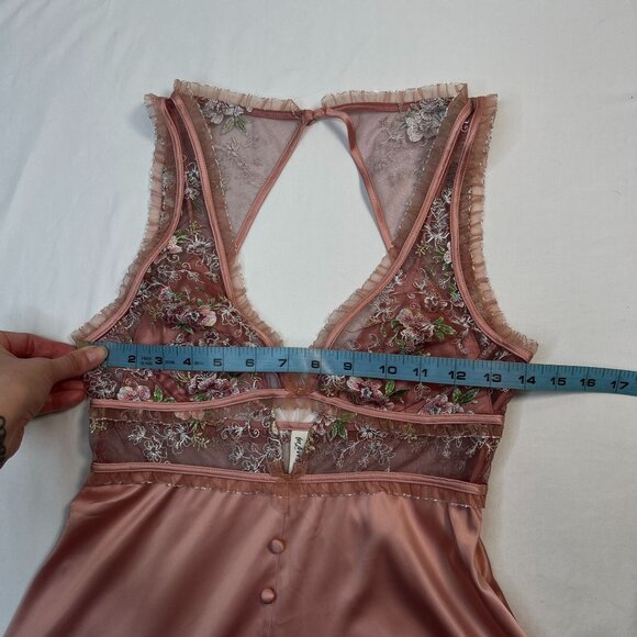 For Love and Lemons Euphoria Embroidered Slip Dress Pink Satin Mesh Small - Picture 10 of 14